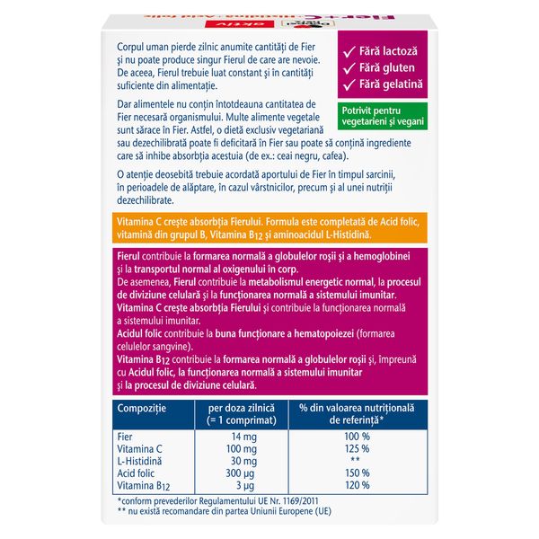 Fier + Vitamina C + Histidina + Acid folic, Doppelherz Aktiv | 30 comprimate — poza produs 2/4
