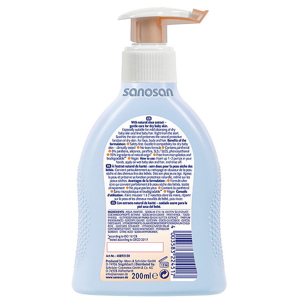 Gel nutritiv de curatare pentru par si corp, Sanosan | 200 ml — poza produs 2/2