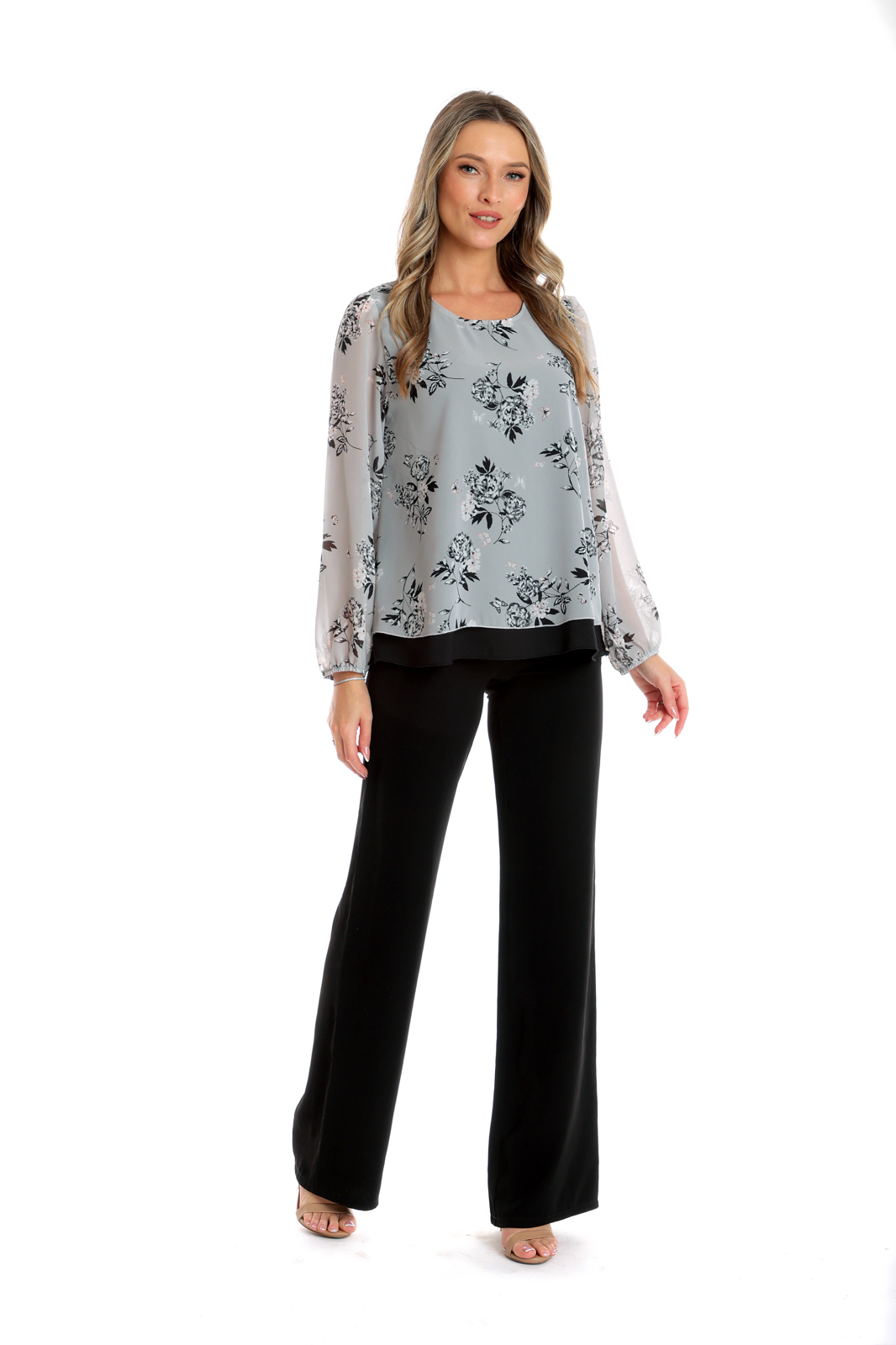 Poza produs Bluza voal dublu CP25024 gri floral/negru, Cesy | marimea XL