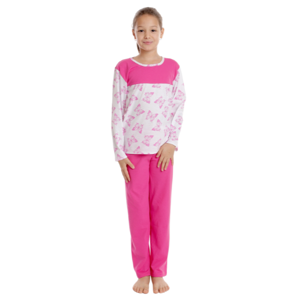Pijama fete AI2502 ciclame/alb fluturi, Andana | marimea 36 (9/10 ani) — poza produs 1/3