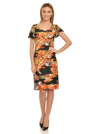 Poza produs Rochie spate V CP17311 negru/oranj floral, Cesy | marimea S