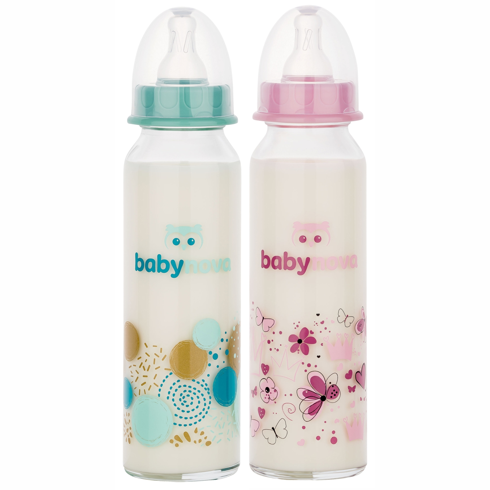 Poza produs Biberon din sticla decorat 0-24 luni, 43706, Baby Nova | 240 ml