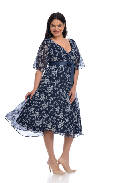 Poza produs Rochie voal DV22R36 bleumarin/alb floral, Dress to Impress | marimea 36