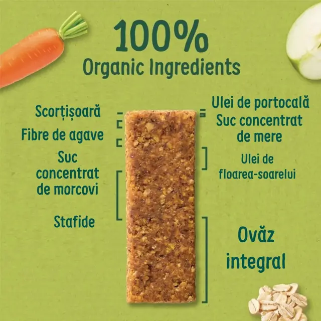 Poza produs BATOANE ECOLOGICE BIO DIN OVAZ INTEGRAL CU MORCOV SI MERE 12+ LUNI 23G 100499