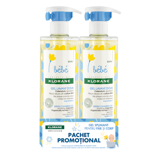 Poza produs Pachet Gel spumant delicat pentru copii, Klorane Bebe | 500 ml + 500 ml