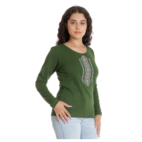 Poza produs Bluza broderie dama DT24BB01 verde olive traditional, Dress to Impress | marimea S