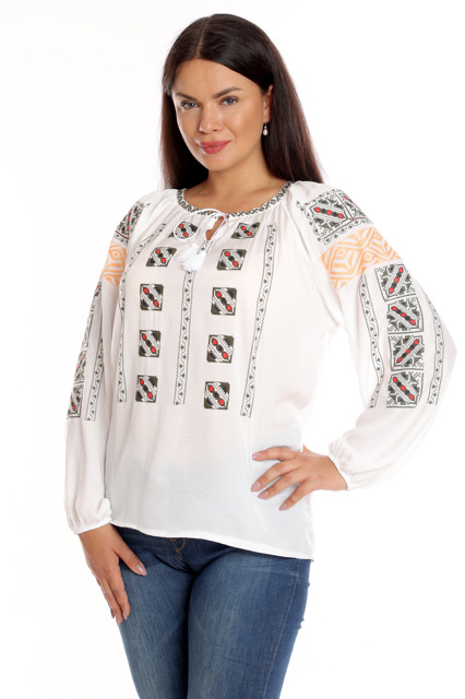 Poza produs Ie broderie dama DI25IE83 alb/kaki/rosu traditional, Dress to Impress | marimea 44/46