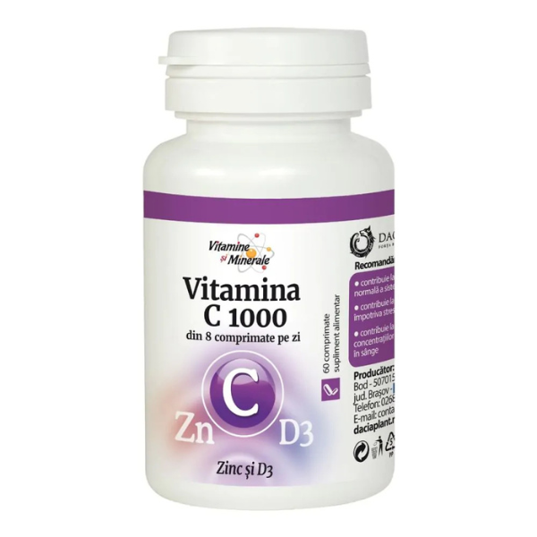 Poza produs Vitamina C 1000 cu Zinc si D3, Dacia Plant | 60 comprimate