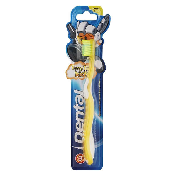Poza produs Periuta de dinti pentru copii +3 ani Dental Funny Time - galben, Rubella