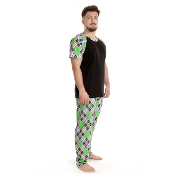 Poza produs Pijama barbati AV2432 negru/verde cadrilat, Andana | marimea M