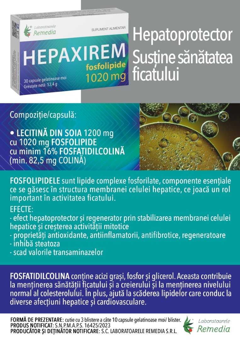 Poza produs Hepaxirem Complex + Fosfolipide, Remedia | 30 comprimate