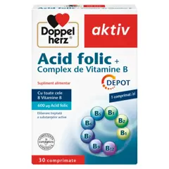 Acid folic + complex de vitamina B, Doppelherz Aktiv | 30 comprimate