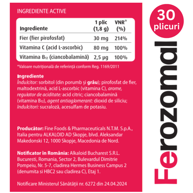 Poza produs Ferozomal, Alkaloid | 30 plicuri