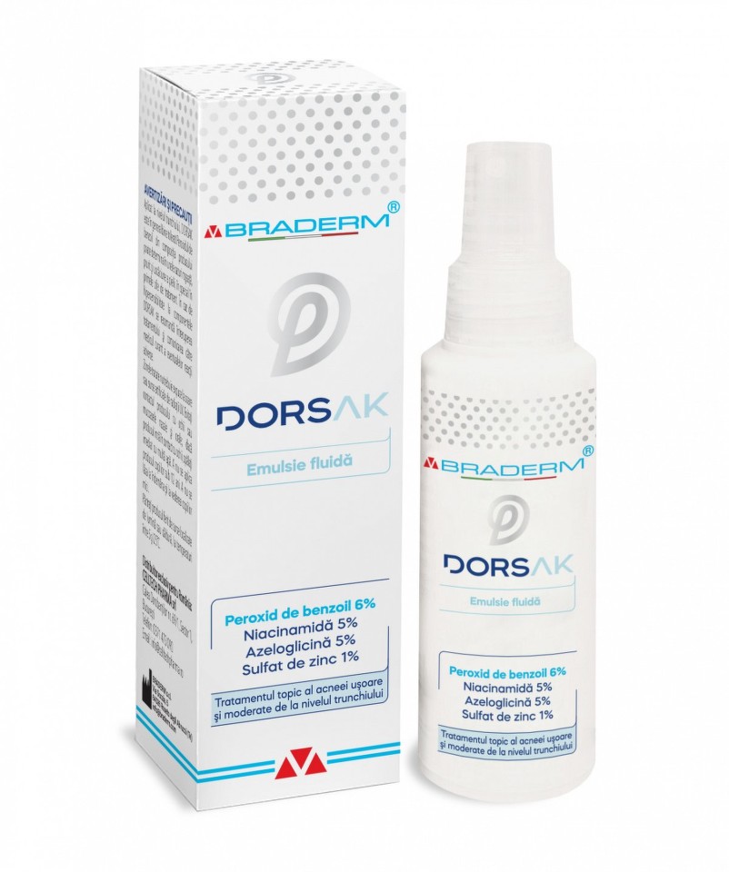 Poza produs Spray cu emulsie fluida pentru acneea trunchiului Dorsak, Braderm | 100 ml