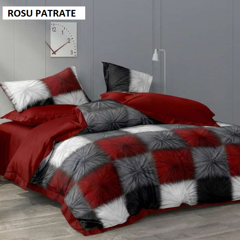 Lenjerie pat cu husa FINET (6 piese) rosu patrate 180x200 cm, Ralex | 1 buc