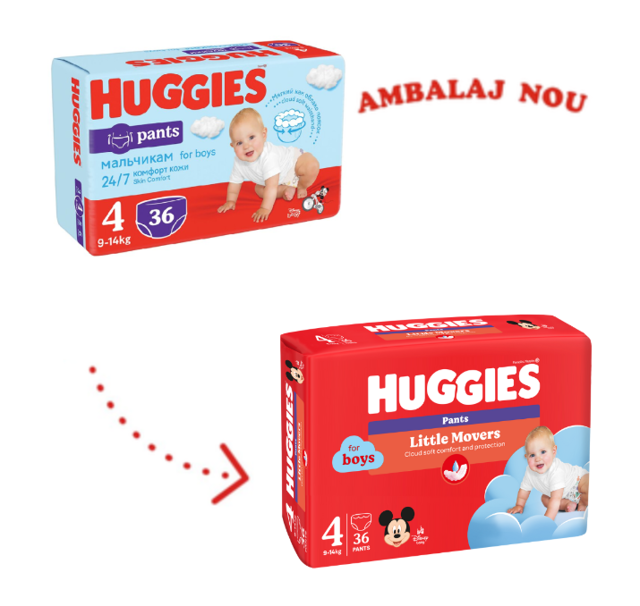 Poza produs Huggies Pants scutece chilotel baietel nr.4, 9-14 kg | 36 bucati