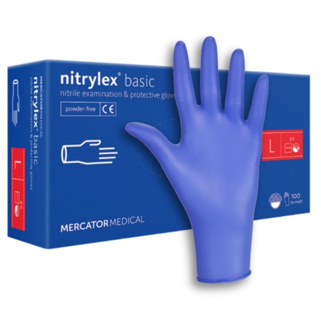 Manusi Nitril fara pudra NITRYLEX Basic Dark Blue L, Mercator Medical | cutie x 100 bucati — poza produs 1/2