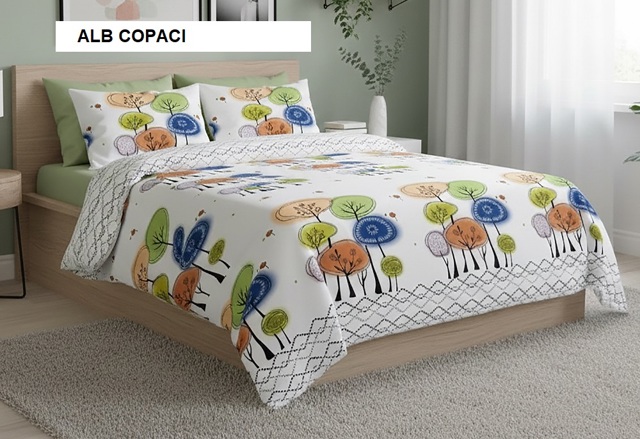 Poza produs Lenjerie de pat policoton ELVO alb copaci 230x250 cm, Ralex | 1 buc