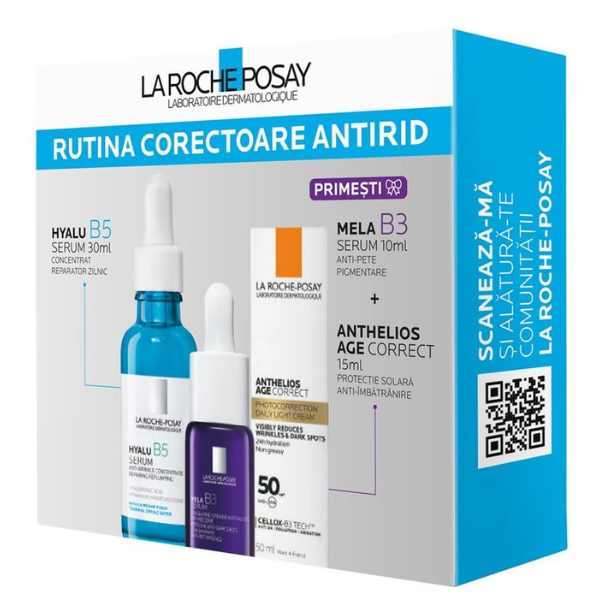 Poza produs Pachet Hyalu B5 Serum 30 ml + Mini Anthelios Age Correct 15 ml + Mini Mela B3 Serum 10 ml, La Roche-Posay