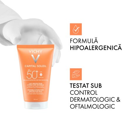 Poza produs Lapte hidratant pentru fata si corp SPF50+ Capital Soleil, Vichy | 150 ml