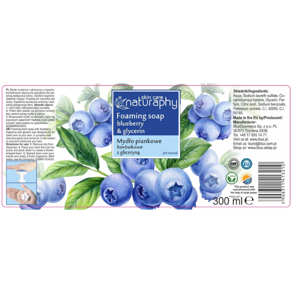 Poza produs Sapun - spuma cu Afine si Glicerina Naturaphy, Blux | 300 ml