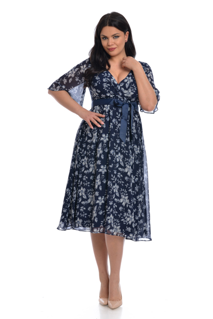 Poza produs Rochie voal DV22R36 bleumarin/alb floral, Dress to Impress | marimea 34