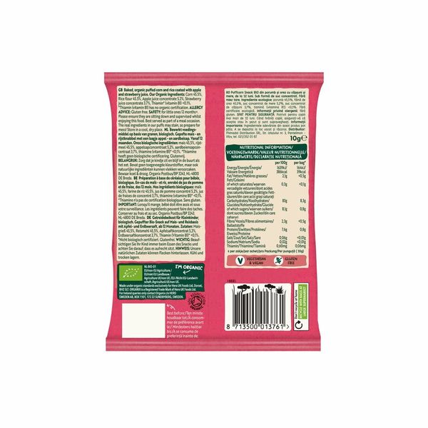 Puffcorn Snack Bio cu Capsuni si Mere, 12 luni+, Organix | 10 g — poza produs 2/2