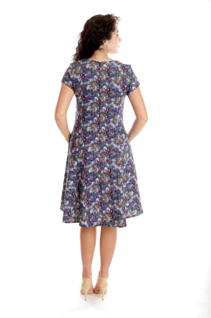 Poza produs Rochie clini CV24038 negru/albastru/rosu flori, Cesy | marimea S