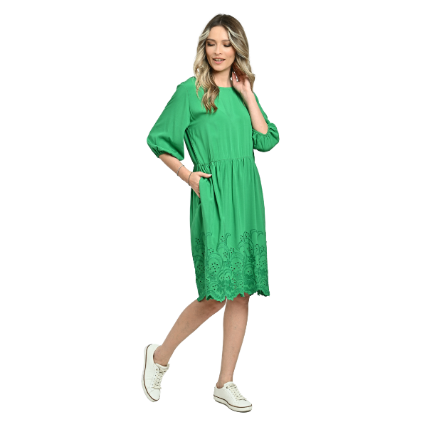 Poza produs Rochie midi cu buzunare ERV24V262 verde intens/broderie, Eranthe | marimea L