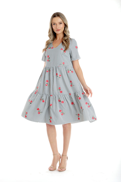 Poza produs Rochie volane CV25030 alb dungulite/broderie florala, Cesy | marimea XL
