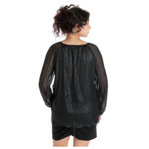 Poza produs Bluza voal CT24099 negru/insertii argintii, Cesy | marimea S