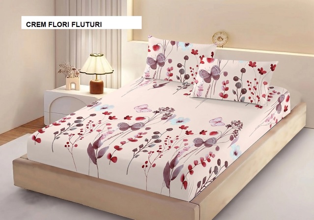 Poza produs Husa de pat FINET + 2 fețe de perna crem flori futuri 200x160 cm, Ralex | 1 buc