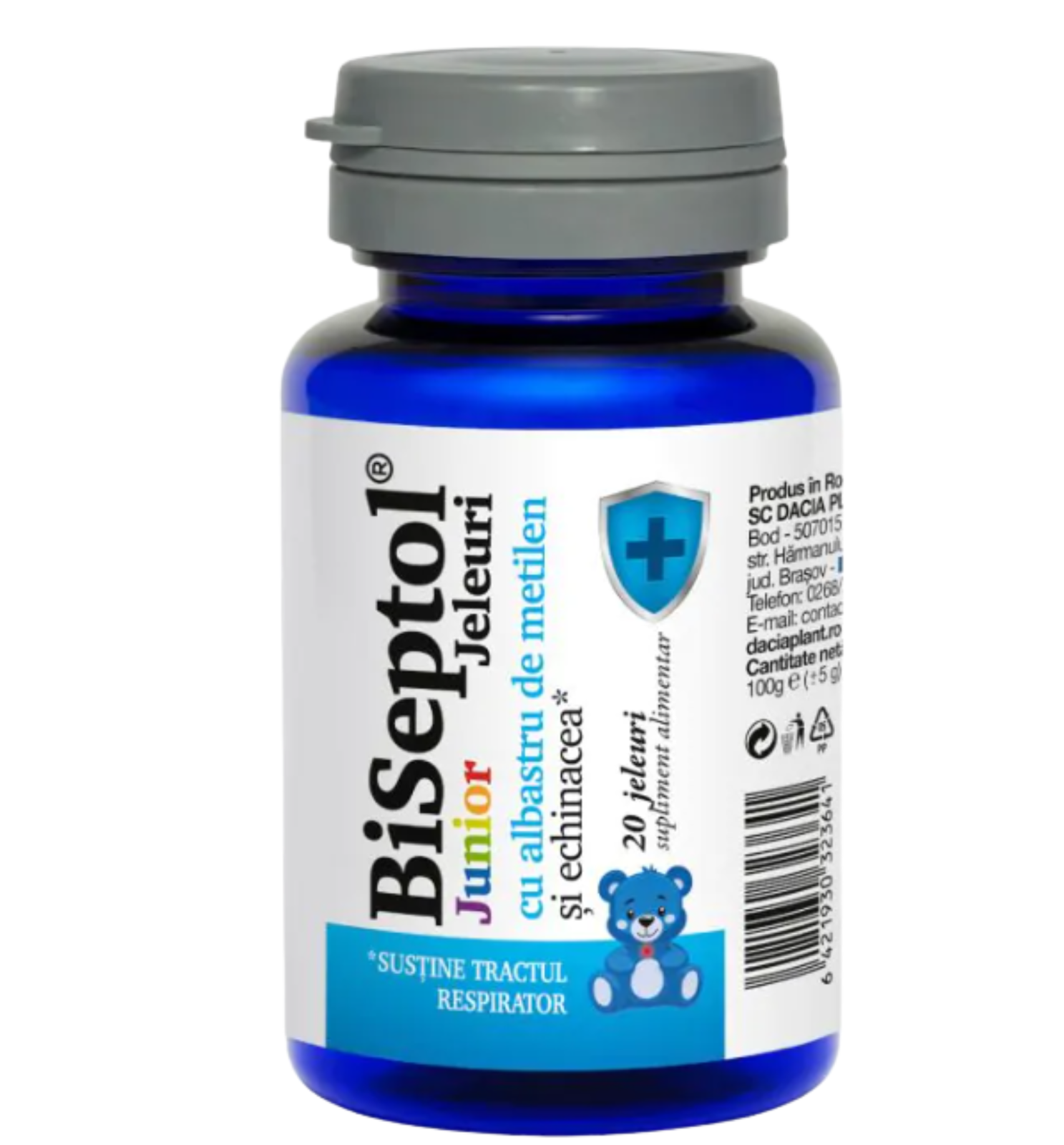 Poza produs BiSeptol Junior cu Albastru de Metilen, Dacia Plant | 100 g (20 jeleuri)