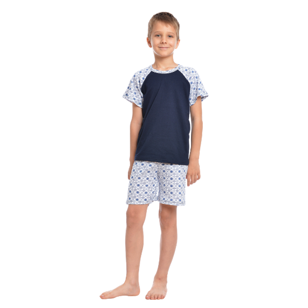 Pijama de vara baieti AV2241 bleumarin/print geometric, Andana | marimea 34 (7/8 ani) — poza produs 1/4