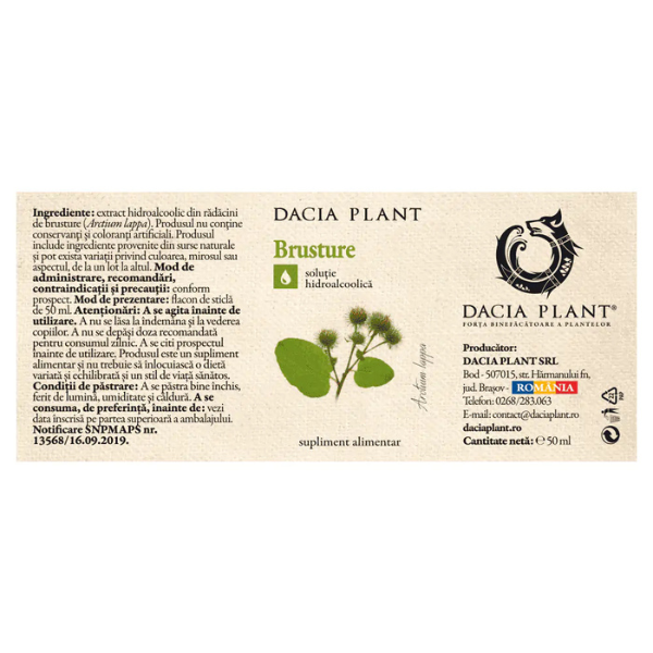 Poza produs Tinctura Brusture, Dacia Plant | 50 ml