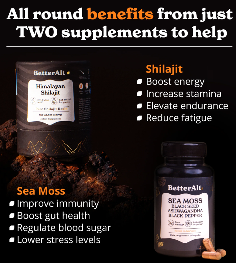 Poza produs Better Alt Shilajit Sea Moss, Formula de Shilajit cu Alge Marine, Ashwagandha si Tongkat Ali, General Nutrition Corp | 120 cps