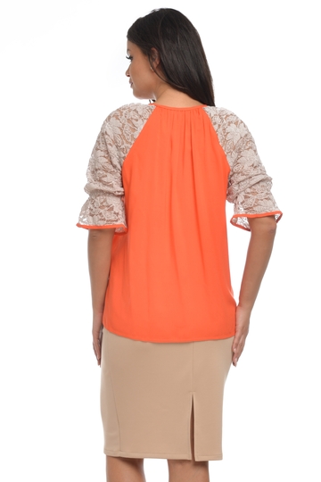Poza produs Bluza dama broderie/dantela BL17O orange/dantela nude, Dress to Impress | marimea 36