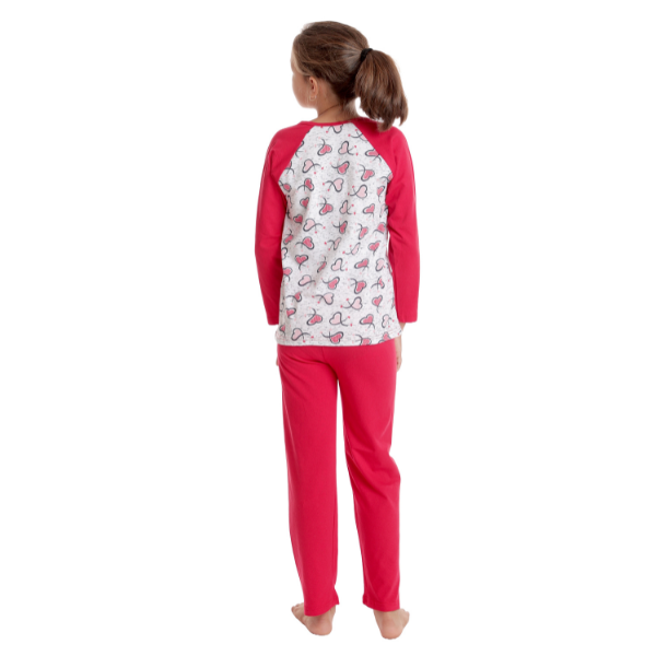 Pijama fete AT2435 rosu/gri inimioare, Andana | marimea 40 (13/14 ani) — poza produs 3/3