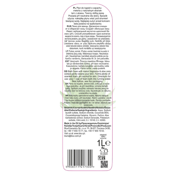Poza produs Spuma de baie Pepene Galben si ALoe Vera Naturaphy, Blux | 1 l