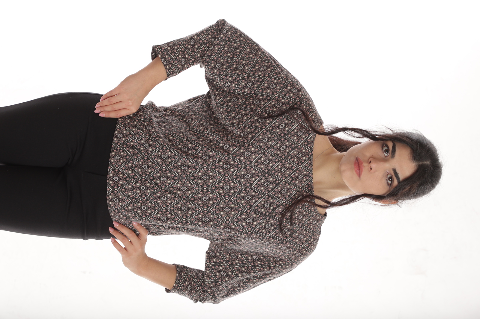 Poza produs Bluza chimono CP24021 grej & roz pudra geometric, Cesy | marimea L