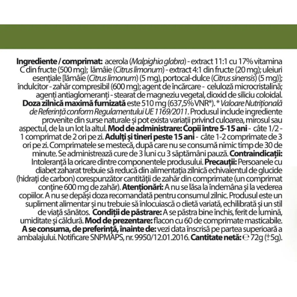 Poza produs Vitamina C cu Acerola, Dacia Plant | 60 comprimate