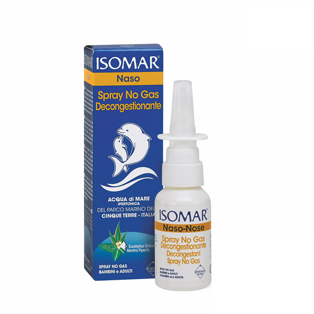 Poza produs Spray nazal fara gaz Isomar cu apa de mare hipertonica, eucalipt si menta Euritalia | 30 ml