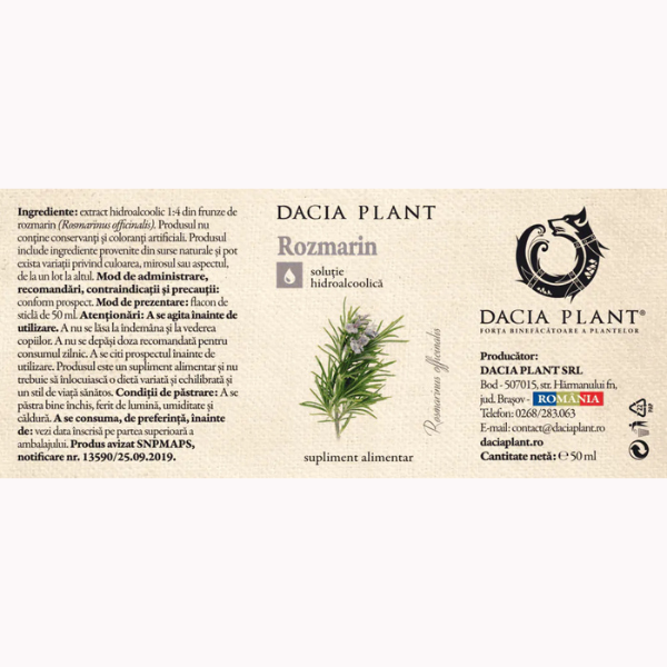 Poza produs Tinctura Rozmarin, Dacia Plant | 50 ml