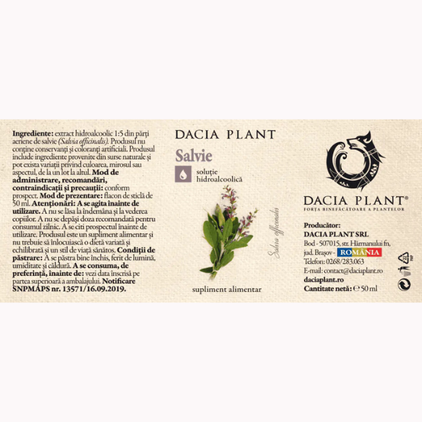 Poza produs Tinctura Salvie, Dacia Plant | 50 ml