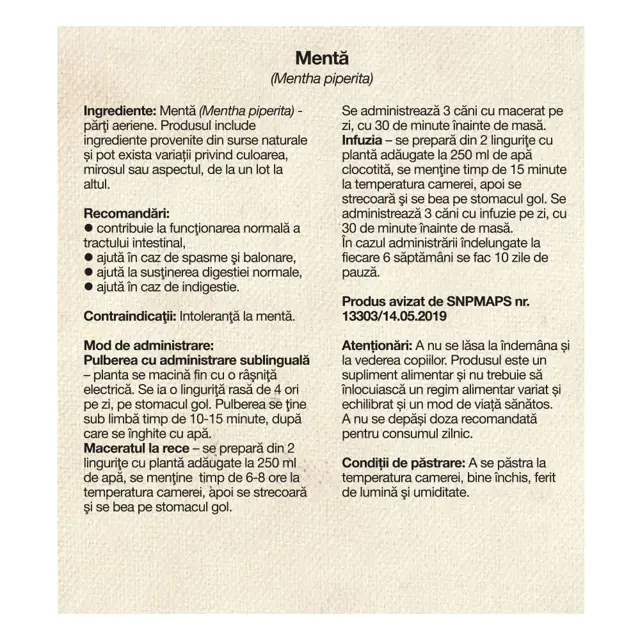 Poza produs Ceai Menta, Dacia Plant | 50 g