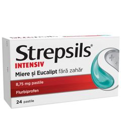 Strepsils Intensiv miere si eucalipt fara zahar 8,75 mg, Reckitt Benckiser Healthcare | 24 pastile de suptFARA ZAHAR 8,75 MG X 24