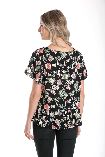Poza produs Bluza volan CV24055 negru floral, Cesy | marimea S