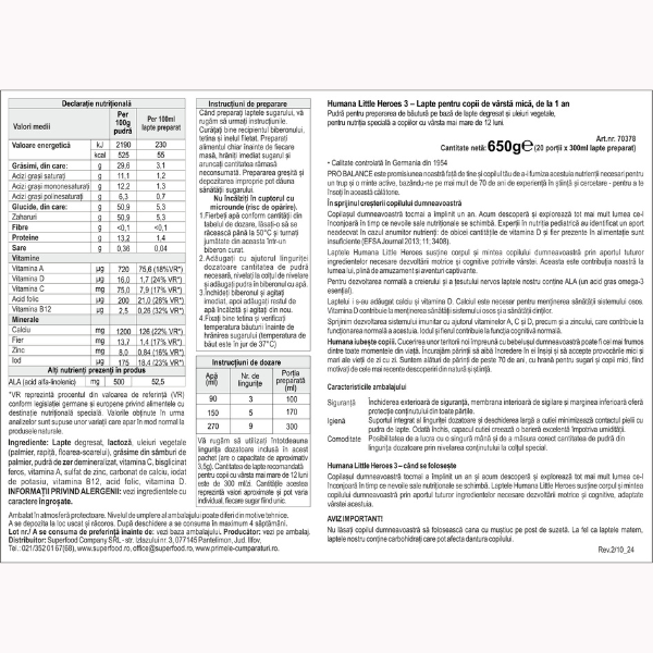 Poza produs Formula de lapte pentru copii 3 Little Heroes ProBalance, 12+ luni, Humana | 650 g