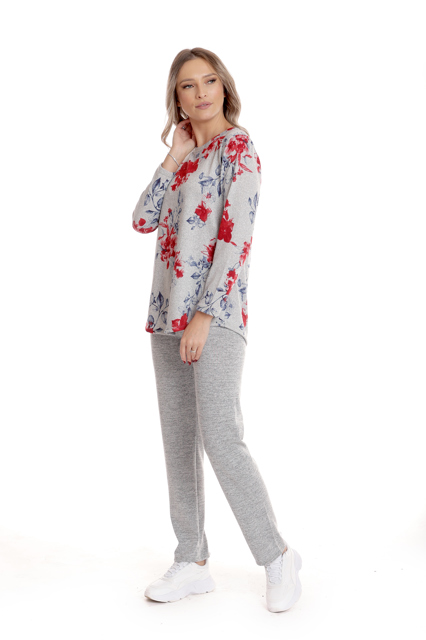 Poza produs Tinuta dama CI25002 gri melanj/rosu floral, Cesy | marimea S