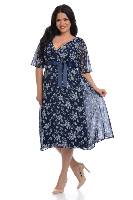Poza produs Rochie voal DV22R36 bleumarin/alb floral, Dress to Impress | marimea 36